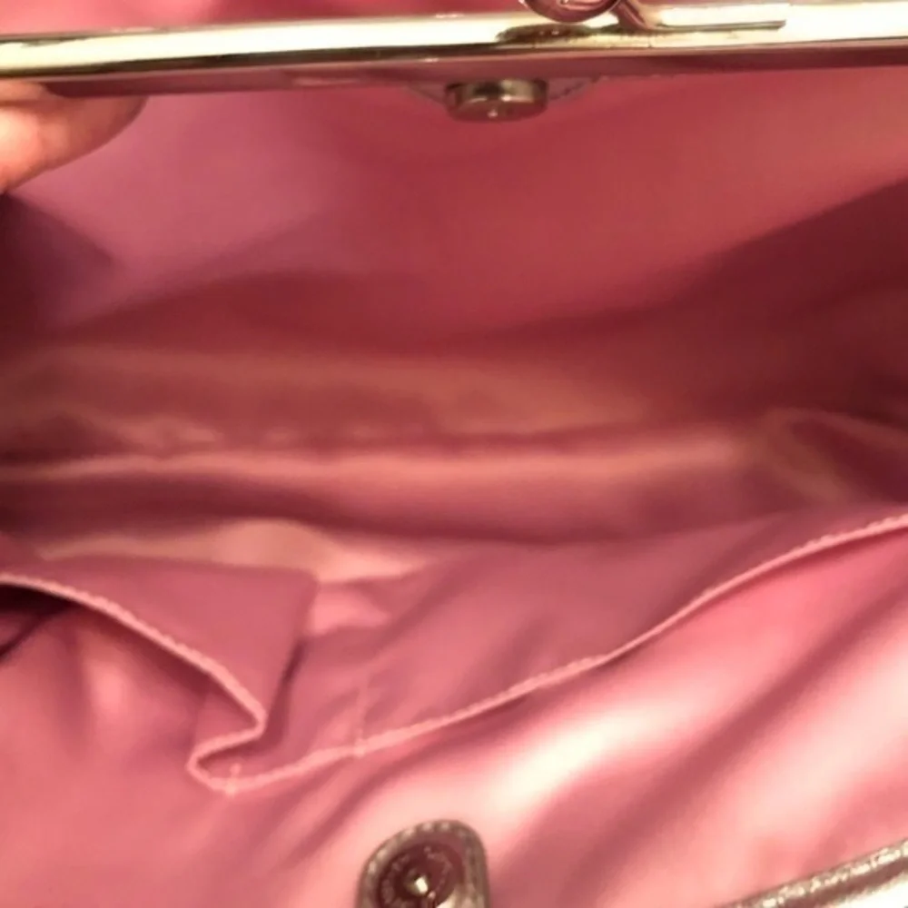 Coach f13553 y2k pink signature silver leather kisslock striped tote bag